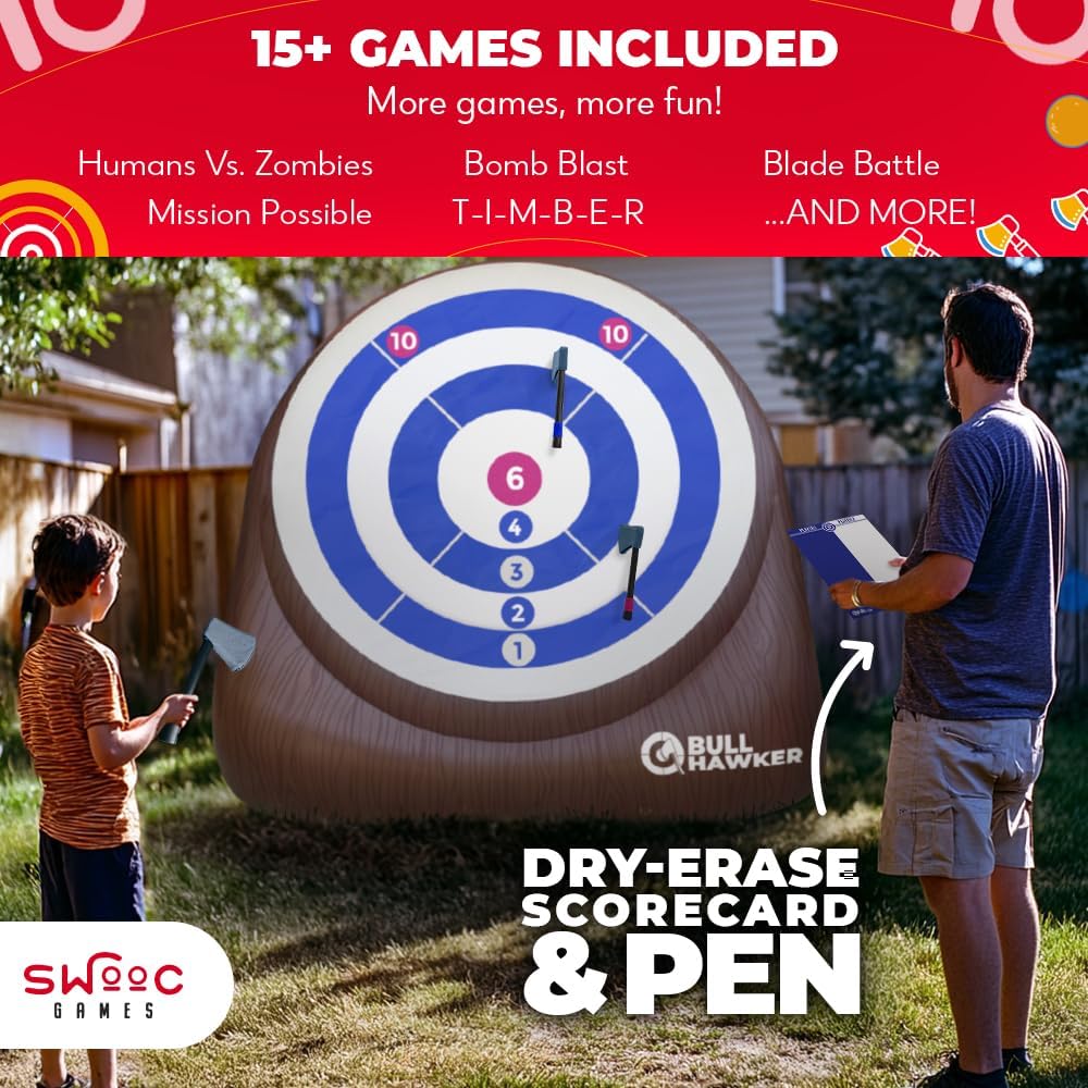 Swooc Games® - Bull Hawker™ | Giant Axe Darts with 15+ Games | Axe Throwing Game for Backyard with Air Pump | Large Outdoor Games for Adults and Family | Party Carnival Game | Throwing Yard Fun - Image 3