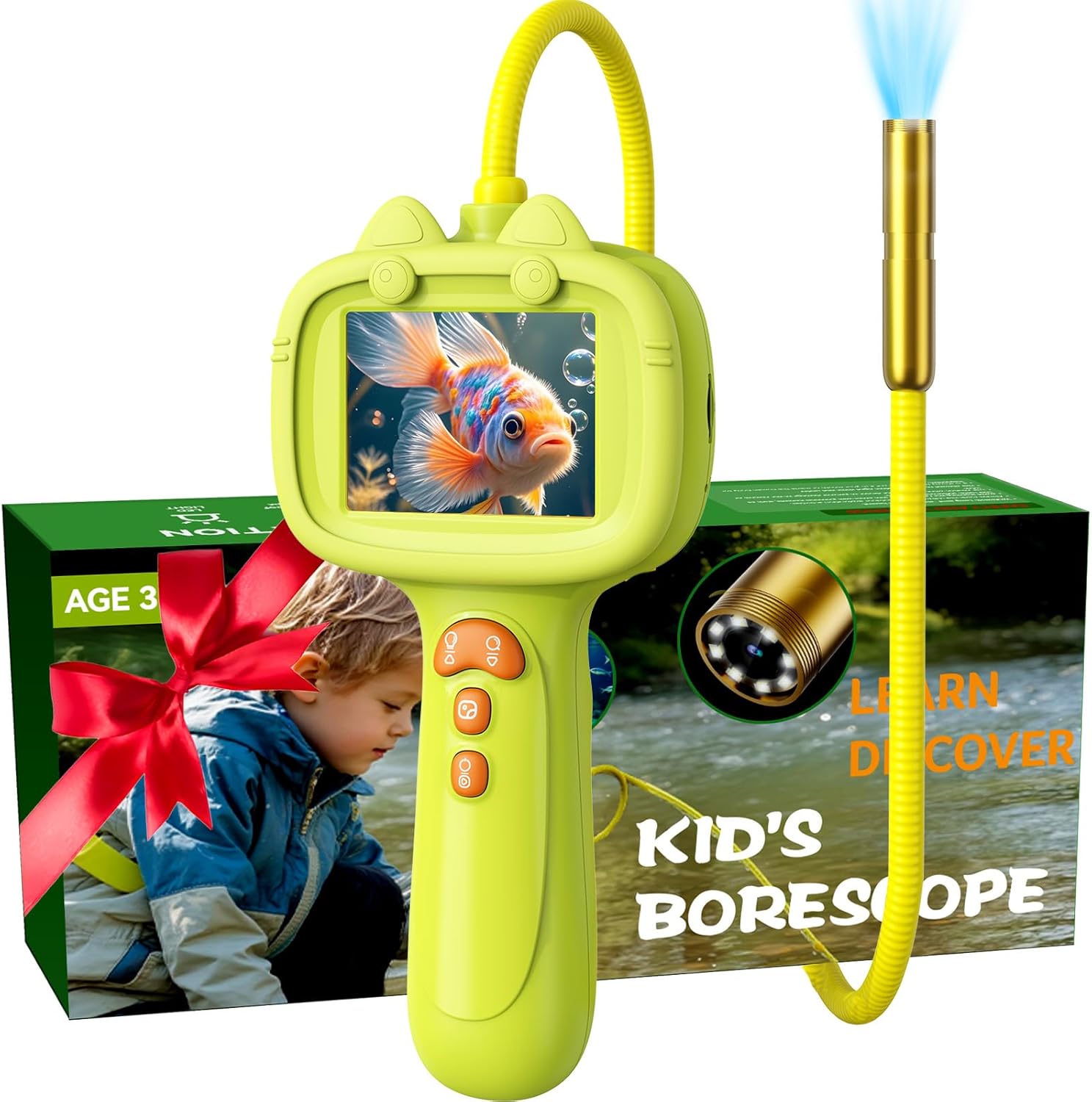 Daxiongmao Borescope Camera with Light for Kids | STEM Science Educational Toy for 3 4 5 6 7 8 Years Old Boys & Girls | Birthday Gift for Outdoor Adventures & Nature Discovery(Yellow)