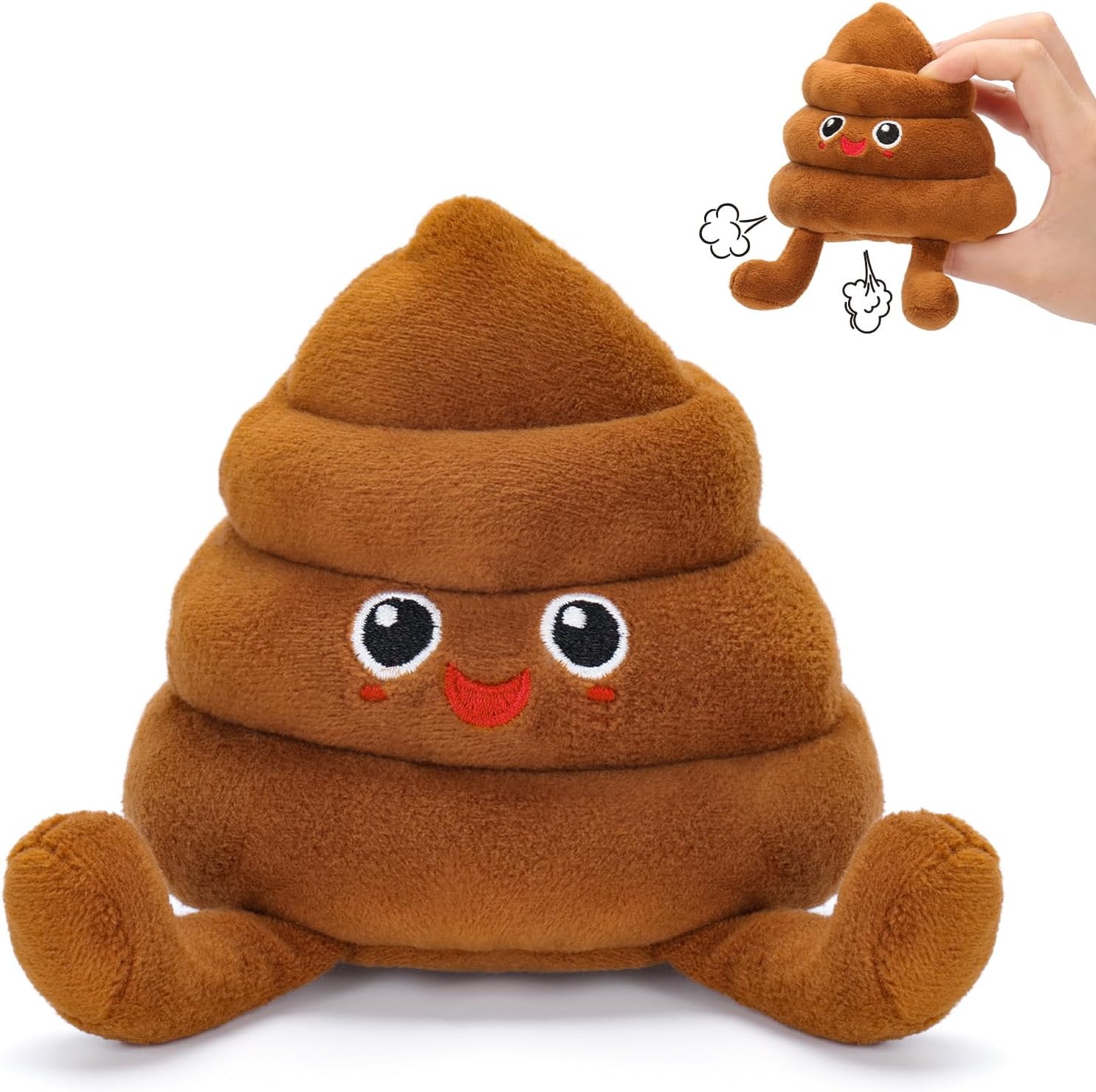 Funny Poop Plush Toy with 4 Fart Sounds - Fart Blaster Noise Maker - Realistic Fake Poop for Pranks, Jokes - Funny Gag Gift for Pets, Kids, Adults