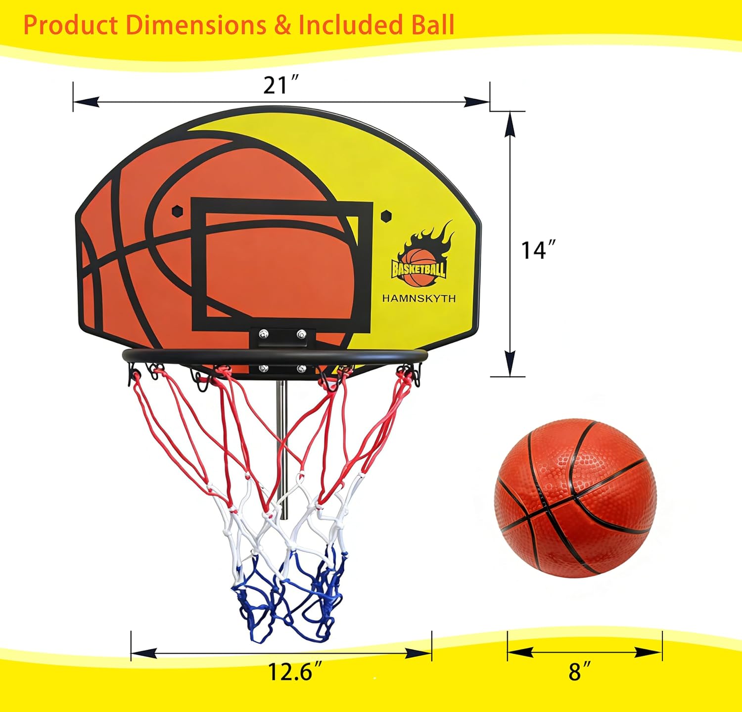 Trampoline Basketball Hoop, Fits Most Straight & Curved Poles, with Stainless Steel Angle-Adjustable Mounting Base, Includes Mini Basketball & Pump - Image 6