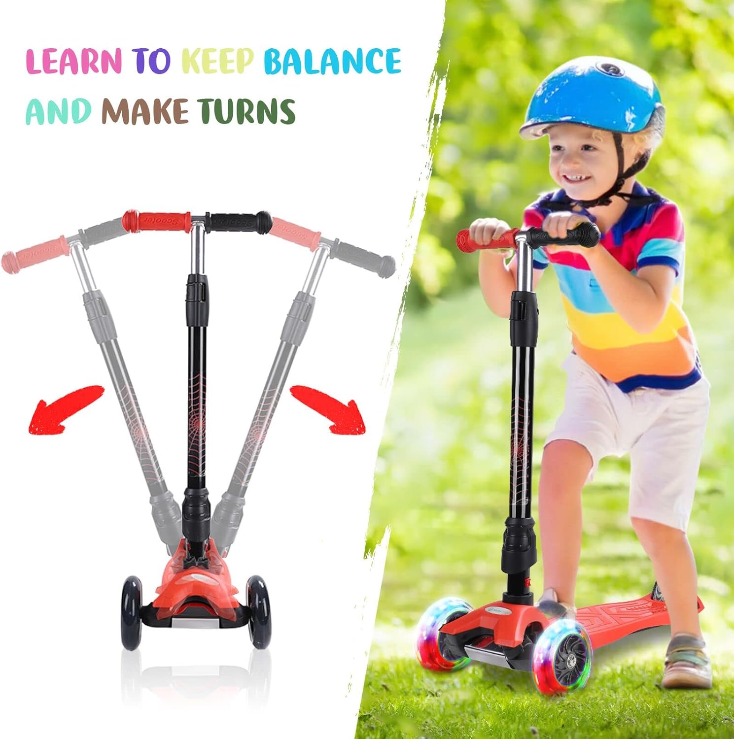3 Wheel Scooter for Kids Ages 6-12,Kids Scooter with Light Up Wheels, Sturdy Deck Design, and 4 Height Adjustable Suitable for Kid Ages 3-12 - Image 4