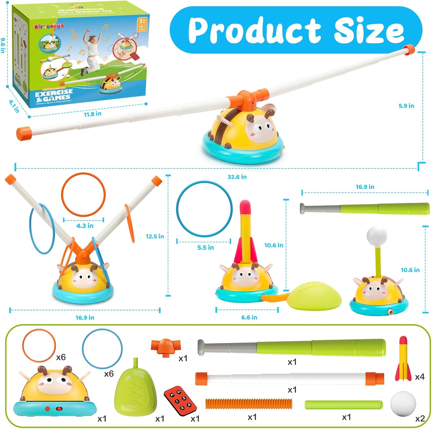 Outdoor Toys for Kids 4-8, 4-in-1 Musical Jump Toy, Toss Ring & Baseball Game, Indside Outside Active Play Sports Toy for Toddlers Ages 3-5, for Boys Girls 3 4 5 6 7 8 - Image 2