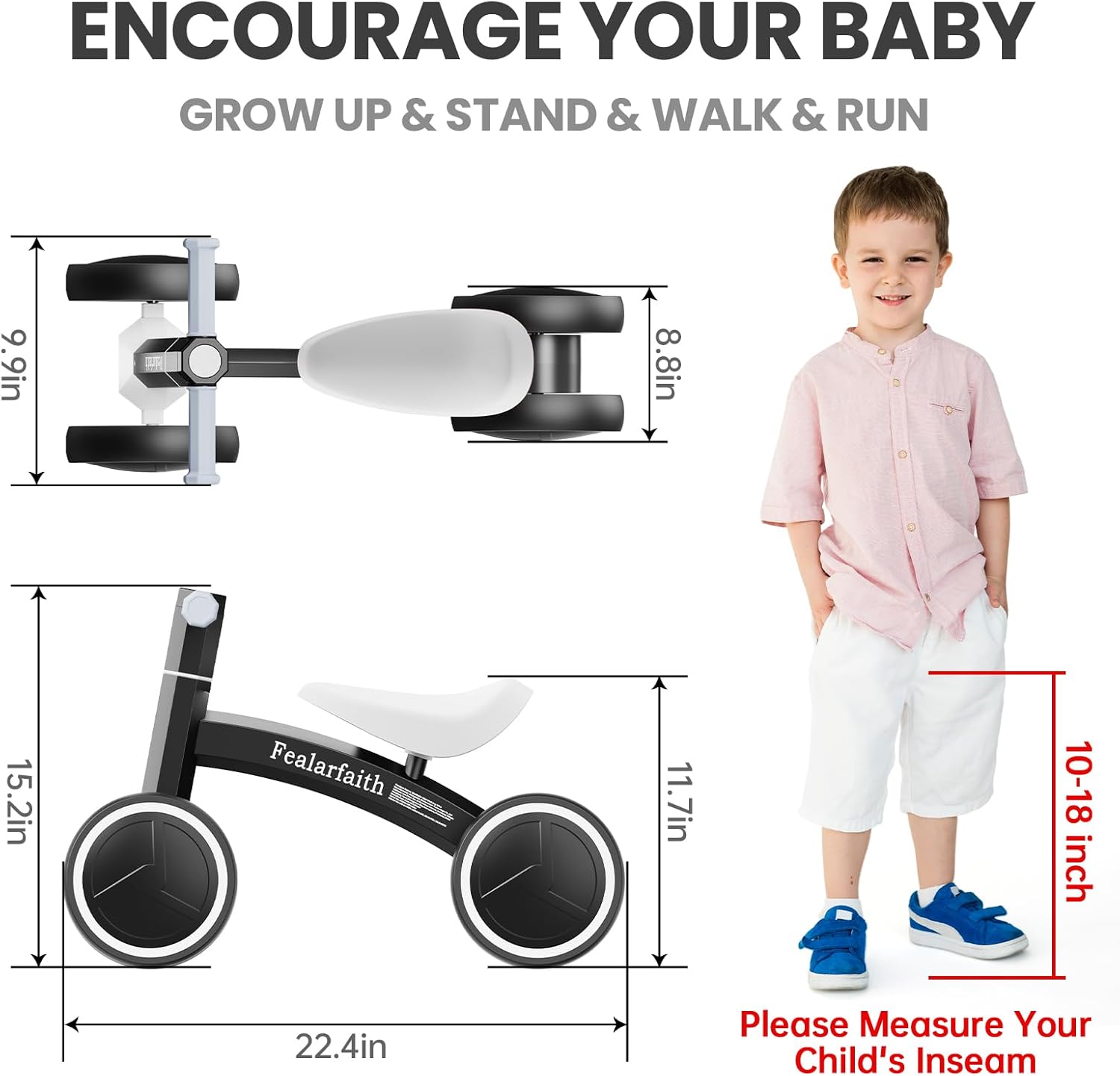 Baby Balance Bike for 1 Year Old Boys Girls, Toddler First Bike with 4 Colorful Lighting Wheels | 10-36 Month Toddler Balance Bike | First Birthday Gifts (Black) - Image 2