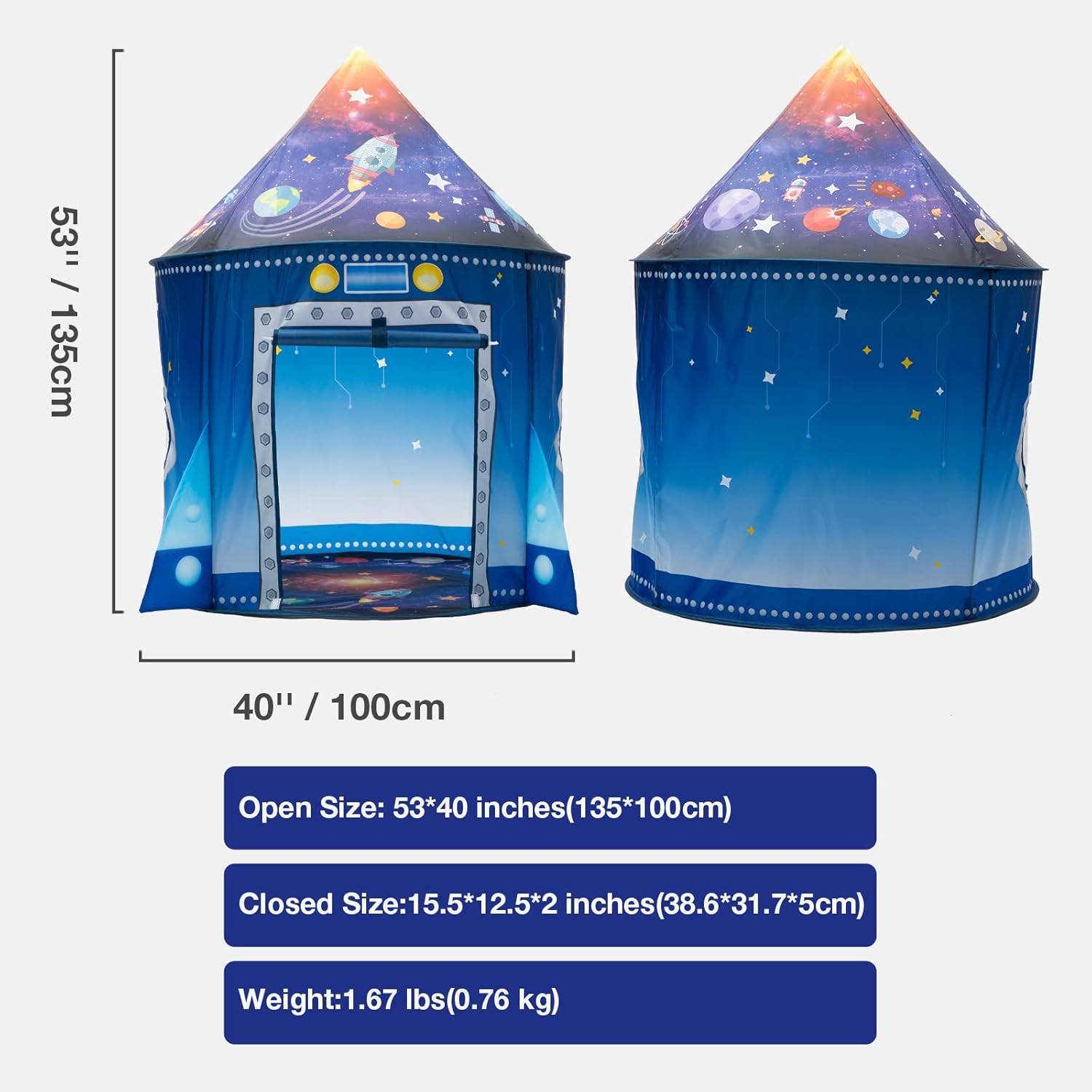 WillingHeart Play Tent for Kids Pretend Playhouse Indoor Outdoor Games Party Children Pop Up Foldable Tent Birthday Toy for Boys Girls Toddler Baby Playroom Gift, Rocket Ship Spaceship Space Themed - Image 5