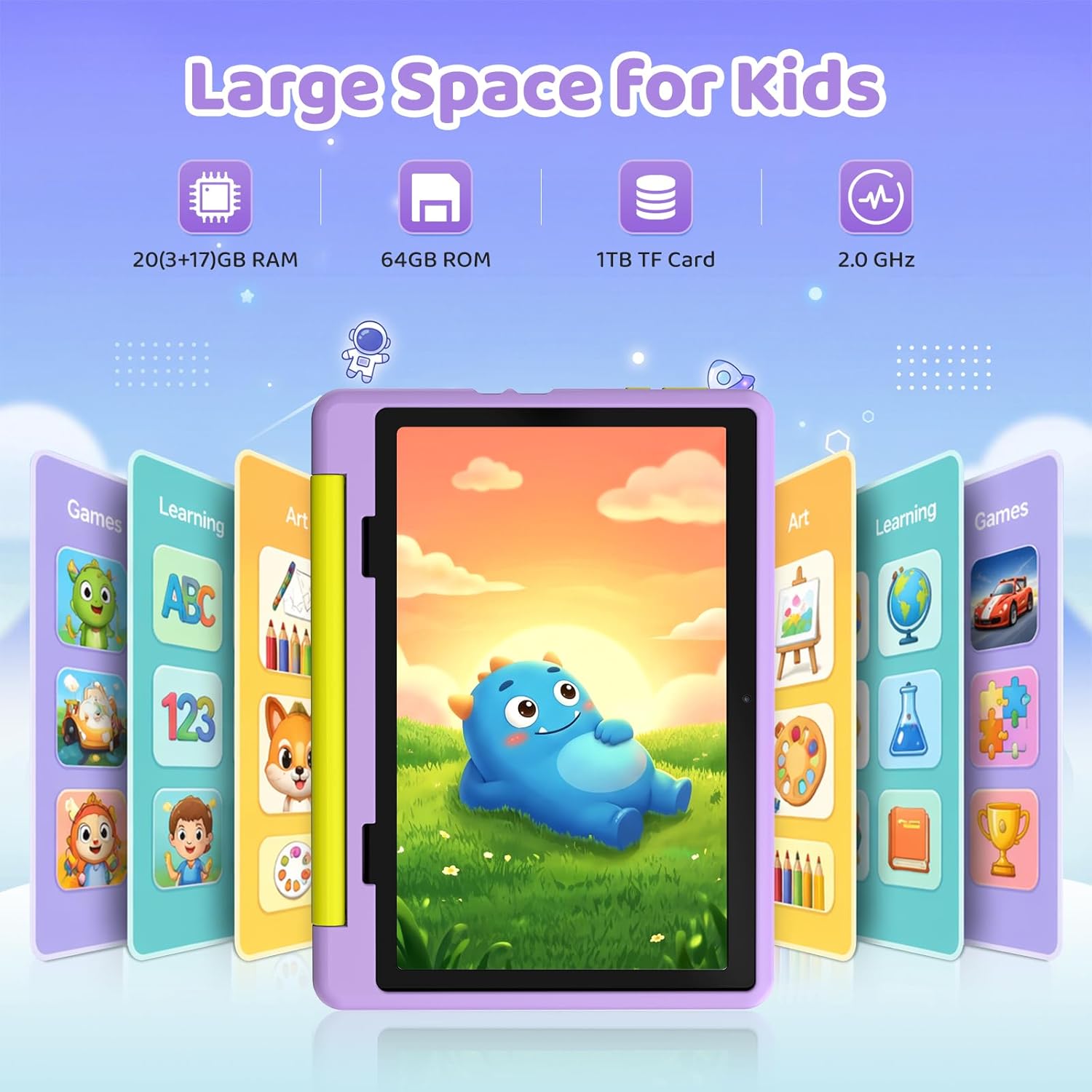 Urao Kids Tablet, Android 16 Tablet for Kids 10 inch with Case, 20GB RAM 64GB ROM 1TB TF Card Expandable for Toddler Children, Parental Control, Dual Camera, WiFi,Gift - Image 3