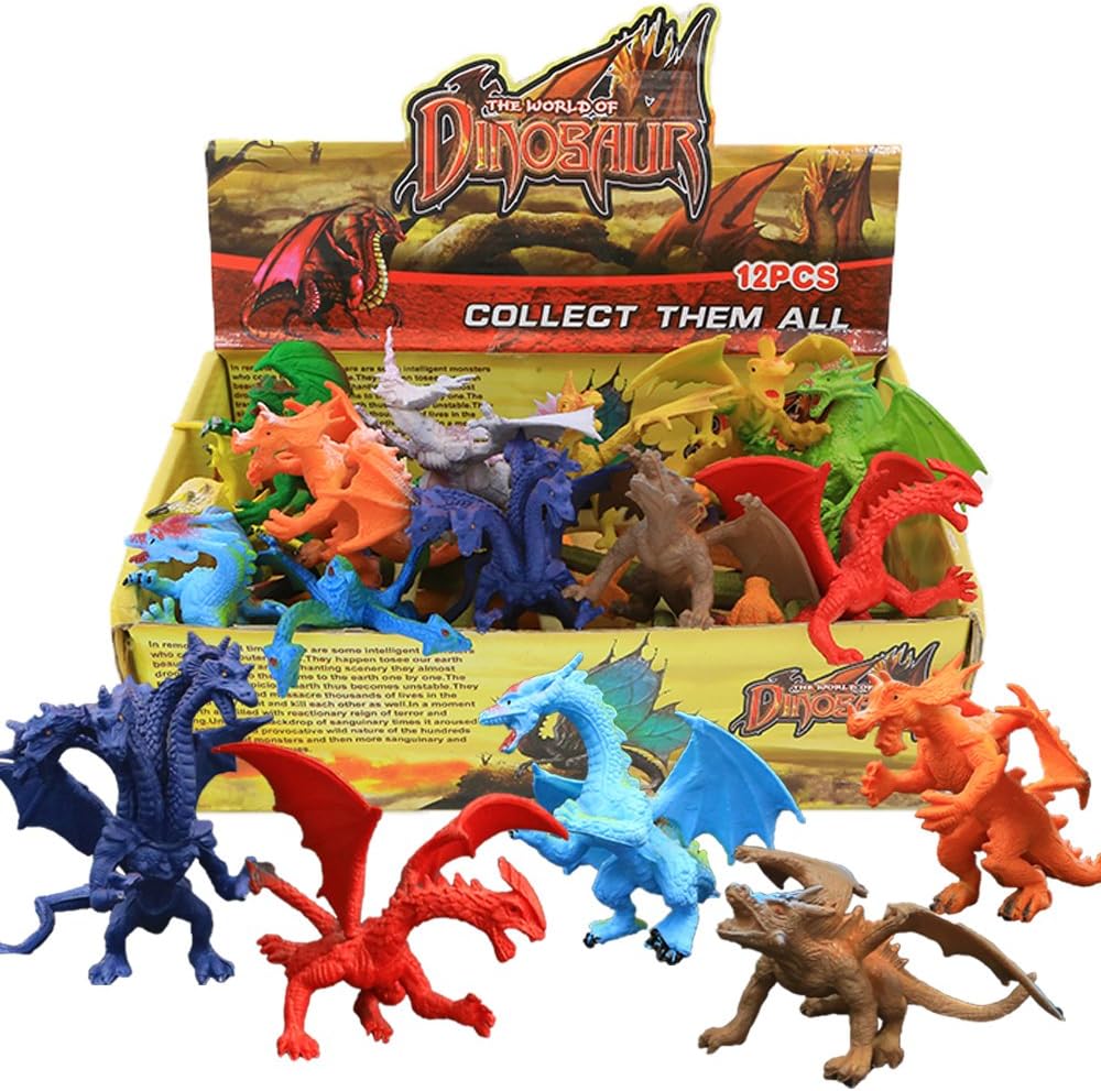 4 Inch Realistic Detail Dragon Toy Set with Gift Box, 12 Pcs Mini Dragon Figure in and Styles, Theme Party Favors Toy for Kids, Goody Bag Filler, Bulk Gifts, Cake Toppers - Image 6