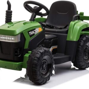 TOBBI Kids Electric Ride On Toy Tractor, Toddlers 12V Battery-Powered Car to Drive, 35W Dual Motor 6-Wheels Trailer Vehicle with 3-Speeds/LED & Horn Functions for Chirdren Aged 3-8-Dark Green