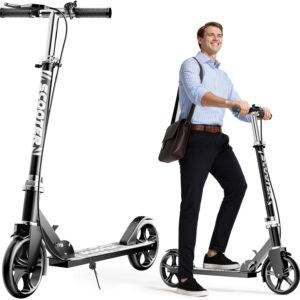 Scooters for Kids 8-12, Teens & Adults – Lightweight, Foldable, 8-Inch Big Wheels, Hand Brake & Bell, 4 Adjustable Height Levels, 240 lbs Max Load, Perfect for School, Campus and Park Rides