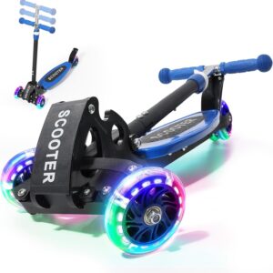 Foldable Kids Scooter with Lean-to-Steer Technology, LED Light-Up Wheels, and Quick-Adjust Handlebar – Ideal Outdoor Gift for Ages 3/4/5/6/7