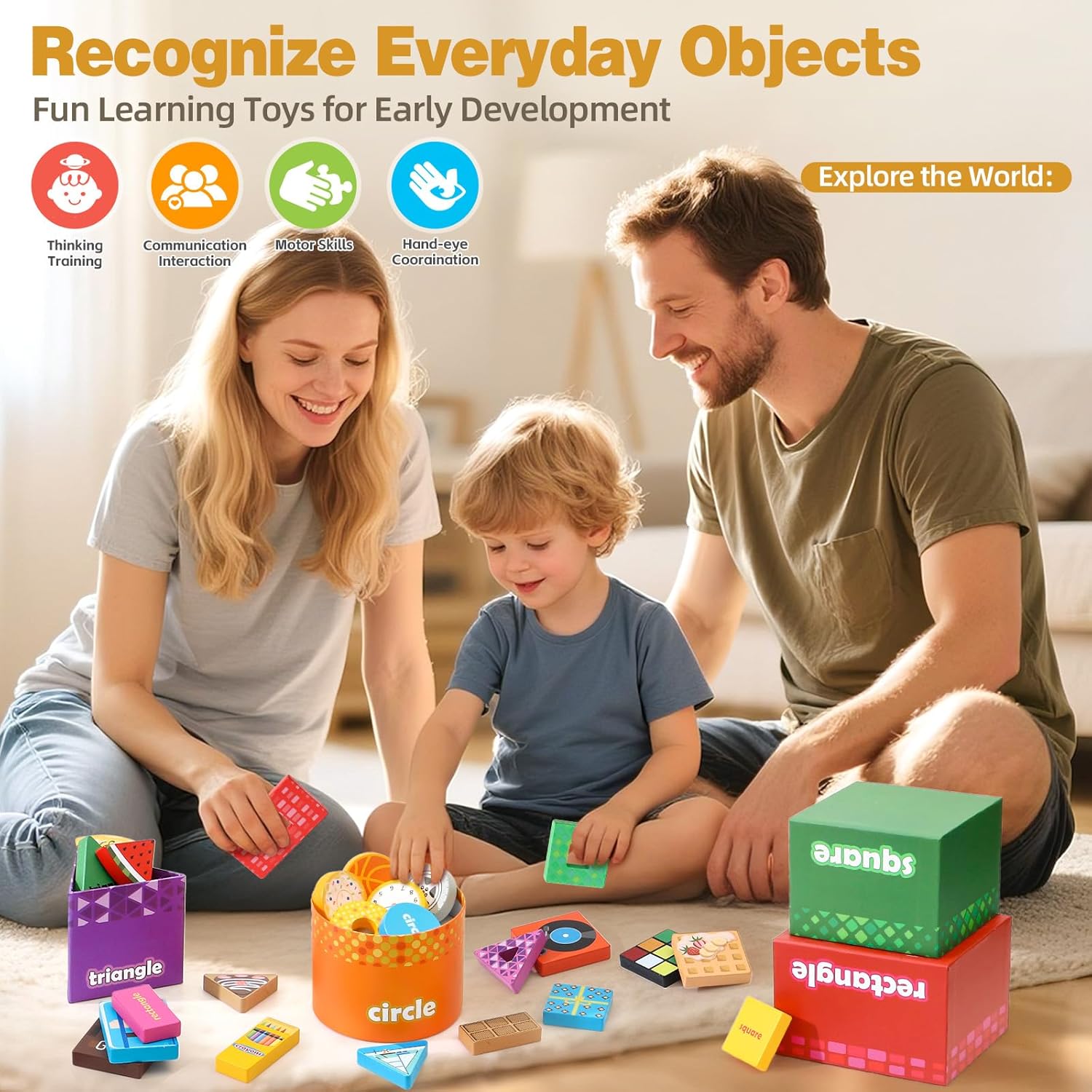 Atoylink Montessori Toys Shape Sorter for Toddlers, Wooden Stacking Blocks Nesting Boxes Baby Everyday Objects Shape Sorting Toys Matching Games, Preschool Learning Toys for 1 2 3 Year Old Boys Girls - Image 5