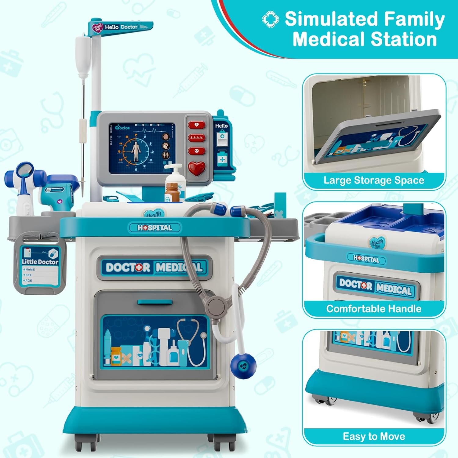 AuroTops Doctor Kit for Toddlers 3-5, 26 Pcs Doctor Play Set for Kids Ages 3-8,Role Play Toy Medical Cart Doctor Toys Educational Toys for Boys & Girls Birthday Gifts - Image 2
