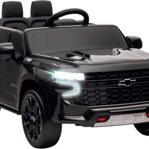 Aosom Licensed Chevrolet Tahoe Ride On Car, 12V 7AH Battery Power Ride On Toy with Parent Remote Control, LED Lights, Music, 4 Wheeler Suspension, 3 Speeds, Kids Electric Vehicle for Aged 3+, Black