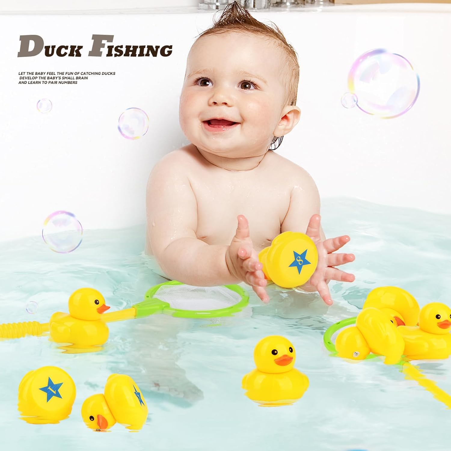 Duck Matching Game Toys for Kids - 20 Plastic Ducks with Numbers,34" x 7" Kiddie Pool | Storage Bag, 2 Nets - Fun Memory Games - Water Outdoor Game for Children,Preschoolers,Birthday Party Carnival - Image 4