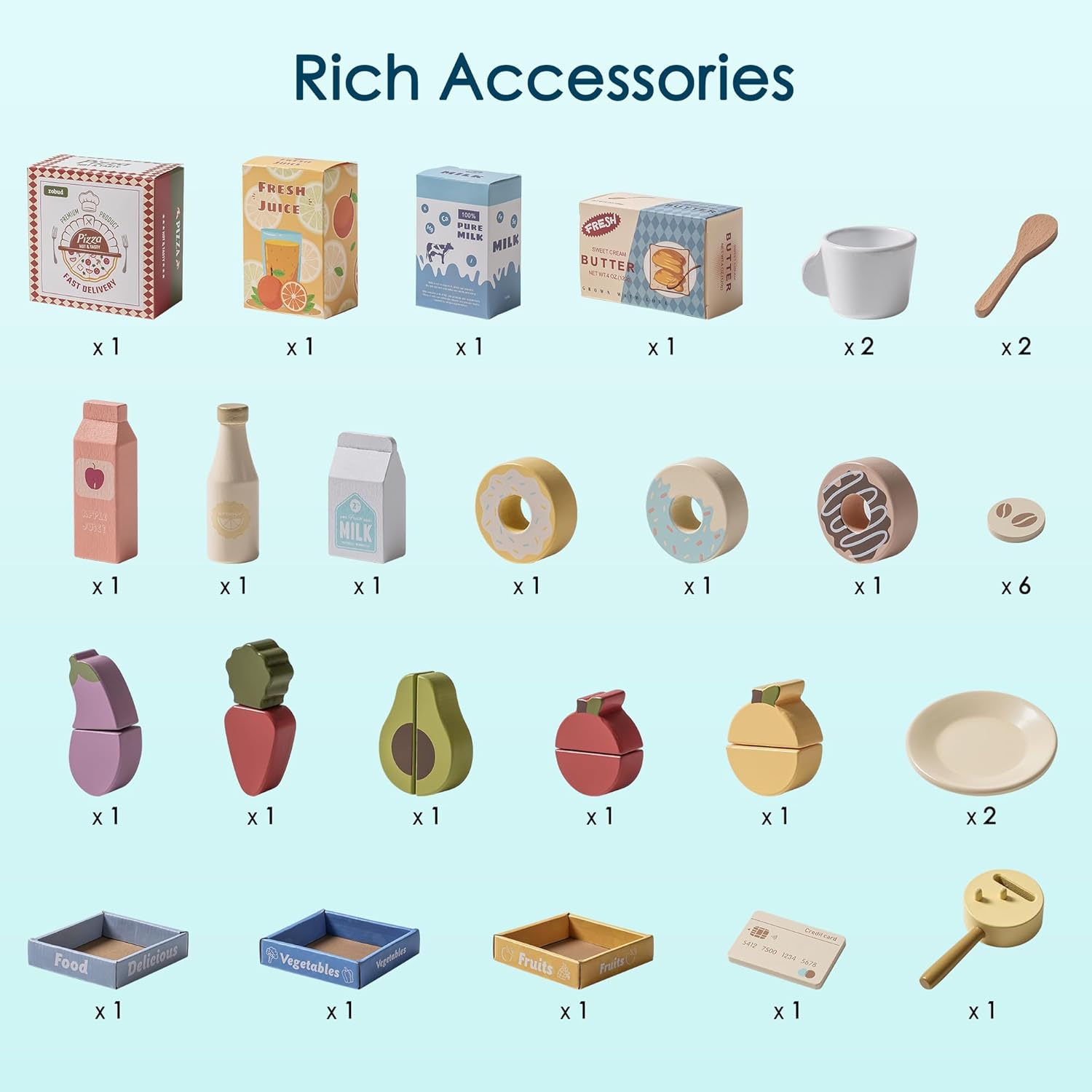 ROBUD Grocery Store Playset, Kids Play Store, Wooden Supermarket Playset with Cash Register, Chalkboard, Vending Machine, Coffee Machine, Oven, Play Food Accessories, Gift for Boys Girls 3+ - Image 7