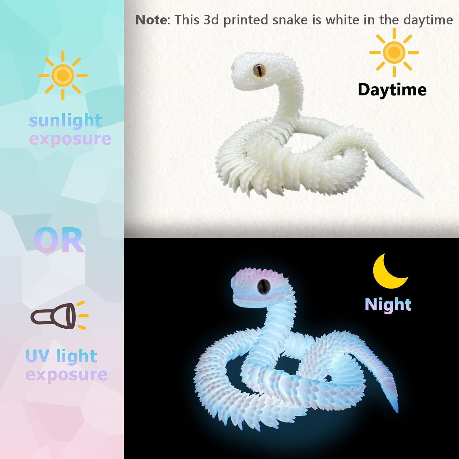 24in 3D Printed Snake Toys, Flexible 3D Printed Animal, Fidget ADHD Snake Toys, Perfect Desk Pet for Animal Collectors, Easter Basket Essentials, Easter Basket Stuffers - Image 2