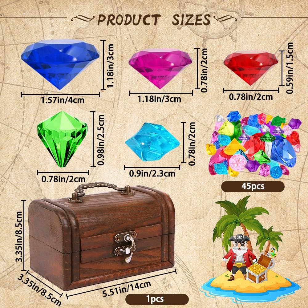 YUJUN Diving Gem Pirate Toys Colorful Pool Acrylic Diamonds Pirate Treasure Chest Gold Coins with Underwater Swimming Throw Pirate Toy for Kids Birthday Summer Swimming Pool Party Favor - Image 2