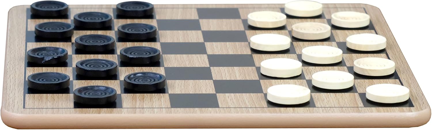 Regal Games - Reversible Wooden Board for Chess, Checkers & Tic-Tac-Toe - 24 Interlocking Wooden Checkers and 32 Standard Chess Pieces - for Age 8 to Adult for Family Fun - Image 5