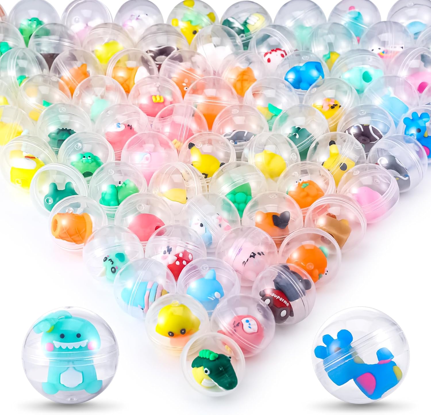 100 Pack Gumball Vending Machine Capsules with Cute Cartoon Mini Toy Small Filled Toys Capsules for Kindergarten Gift Christmas Easter Basket Stuffers Cute Egg(45mm) - Image 3