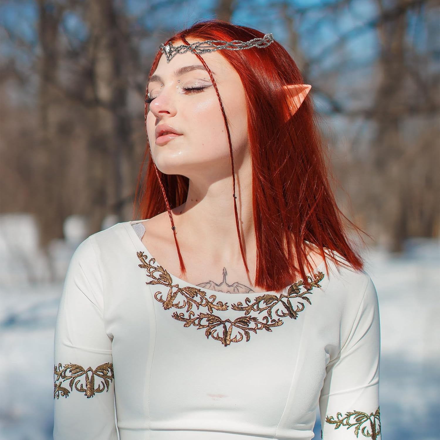 ANBALA Rhinestone Fairy Crown for Women Crystal Elf Crown Silver/Gold Circlet Costume Headwear for Men Renaissance Headpiece for Birthday Party Cosplay Halloween - Image 3
