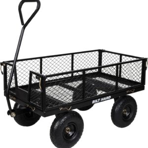 BILT HARD Heavy Duty 880 Lbs Capacity Mesh Steel Garden Cart, 4 Cu.Ft Heavy Duty Garden Cart with 180° Rotating Handle, Removable Sides, All Terrain Wheels, Capacity Utility Steel Wagons for Yard