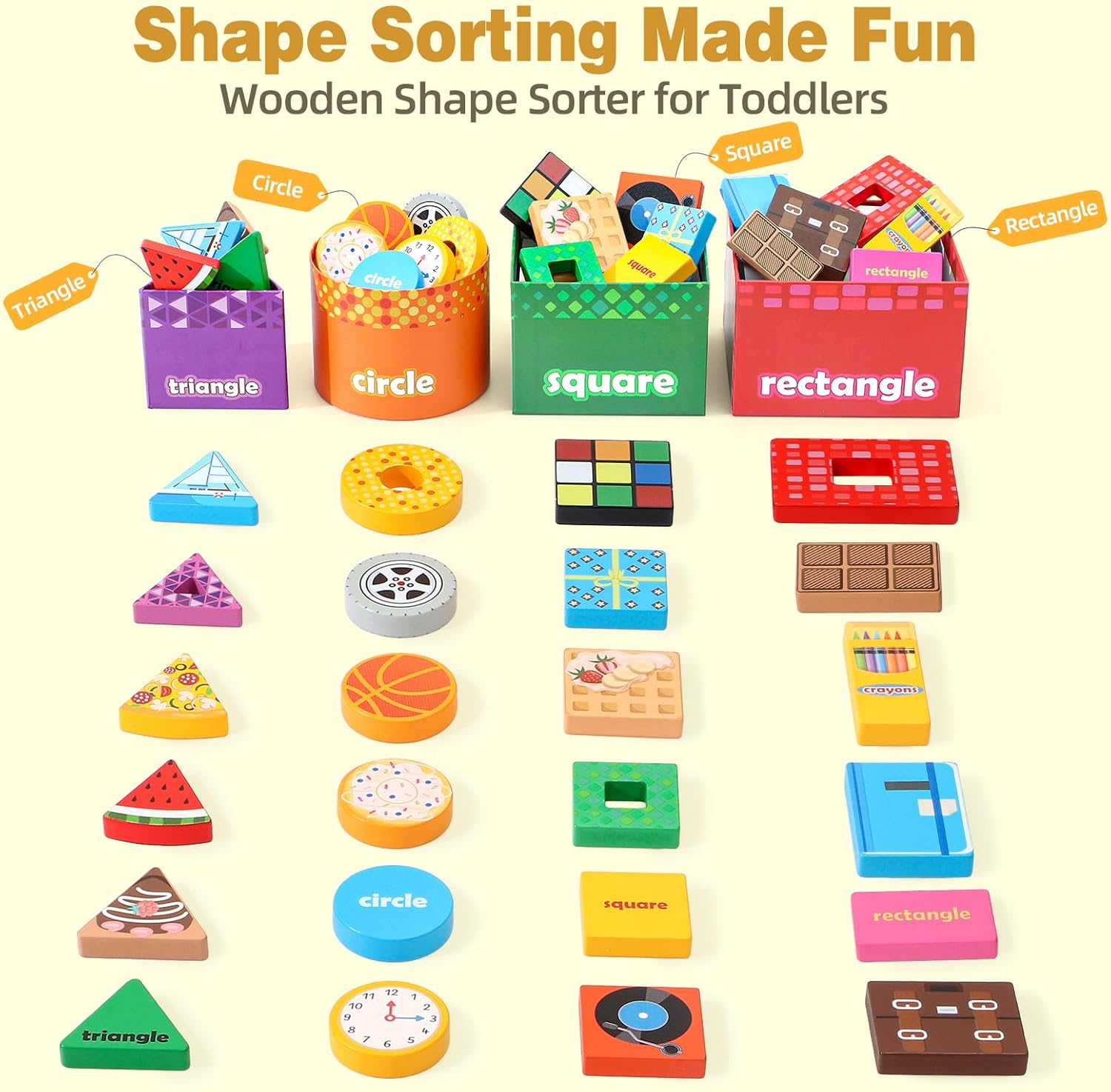 Atoylink Montessori Toys Shape Sorter for Toddlers, Wooden Stacking Blocks Nesting Boxes Baby Everyday Objects Shape Sorting Toys Matching Games, Preschool Learning Toys for 1 2 3 Year Old Boys Girls - Image 6