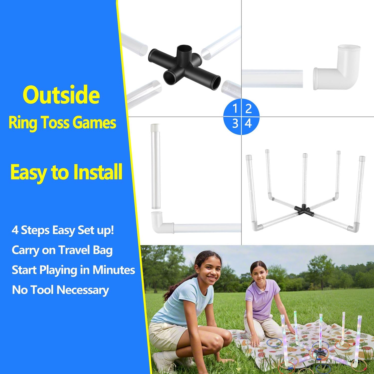 Ring Toss Outdoor Games with 16 Rings, Backyard Games Lawn Games for Adults & Kids, Backyard Camping Activities, Outdoor Games for Kids, LED Ring Toss - Image 8