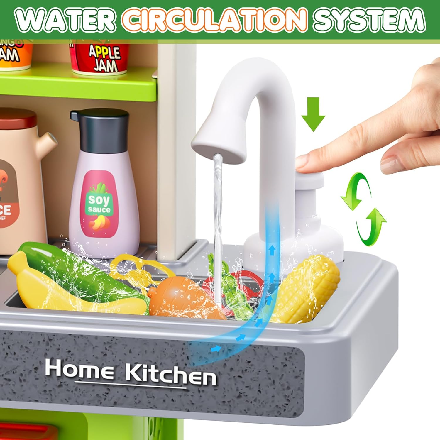 Kids Play Kitchen Set, Toddler Kitchen Playset with Sound & Light, Cooking Stove with Steam, Play Sink, Play Food Toy and Kitchen Accessories, Kitchen Toy for Kids Girls Boys (31.5 * 22 * 8.6in) - Image 6