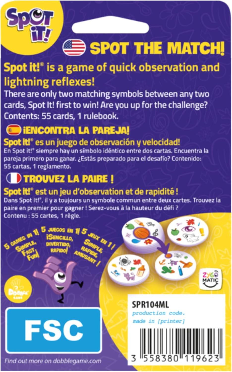 Asmodee Spot It! Classic Card Game (2024 Refresh) - Pocket Eco Edition, 5-in-1 Visual Perception Game for Quick Reflexes and Family Fun, Ages 6+, 2-8 Players, 10 Minute Playtime - Image 3
