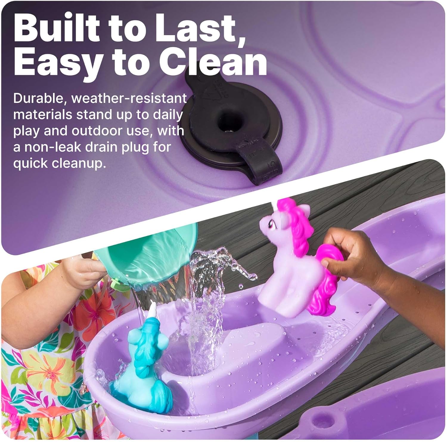 Step2 Rain Showers and Unicorns Water Table, Kids Water and Sand Activity Sensory Playset, Summer Outdoor Toys, 13 Piece Water Toy Accessories, for Toddlers 1.5+ Years Old, Blue & Purple - Image 6