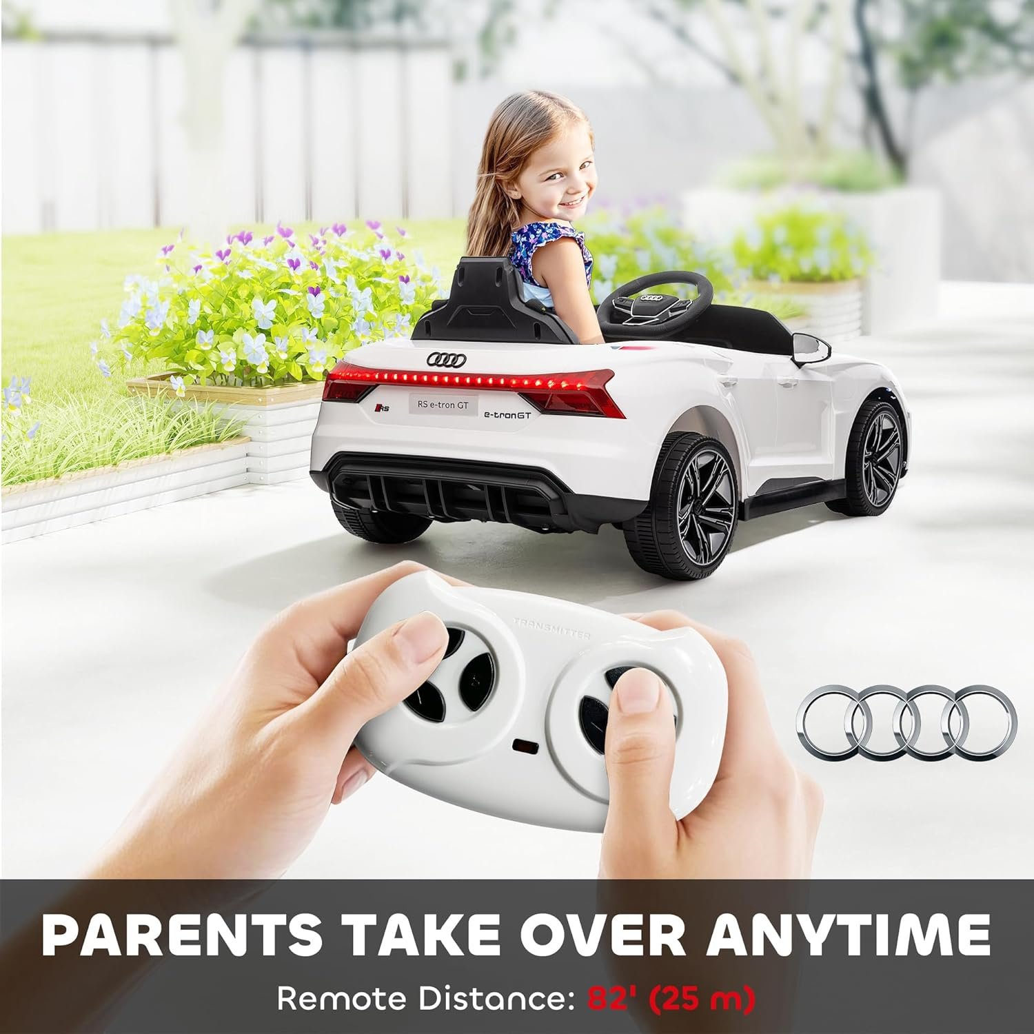Aosom Licensed Audi RS e-tron GT 12V Ride On Car Truck for Kids, Electric Car Ride On Vehicle w/Parent Remote Control, Music, Lights, for Toddlers, White - Image 4