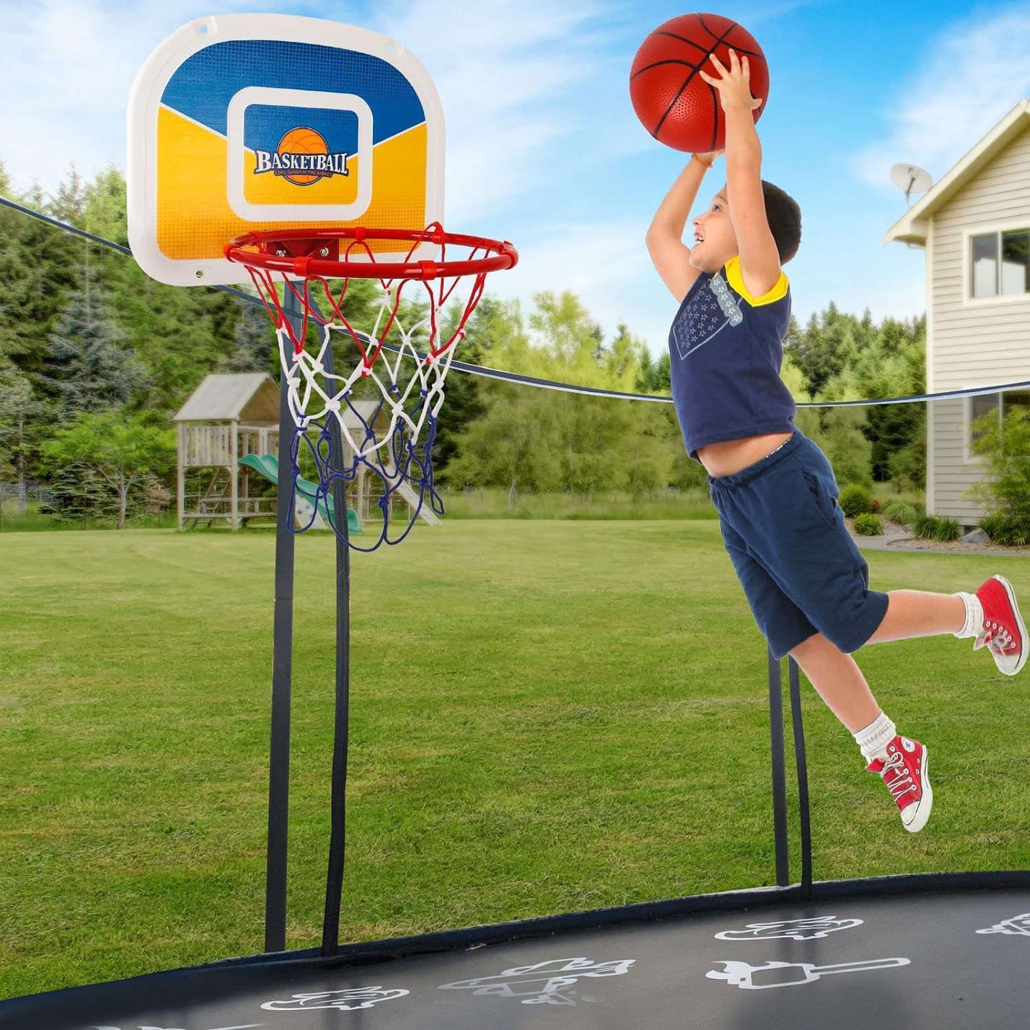 Trampoline Basketball Hoop with 2 Mini Basketball Easy to Install, Upgraded Basketball Hoop for Trampoline Dunk, Fit for Straight and Curved Pole,for Indoor and Outdoor Use - Image 2