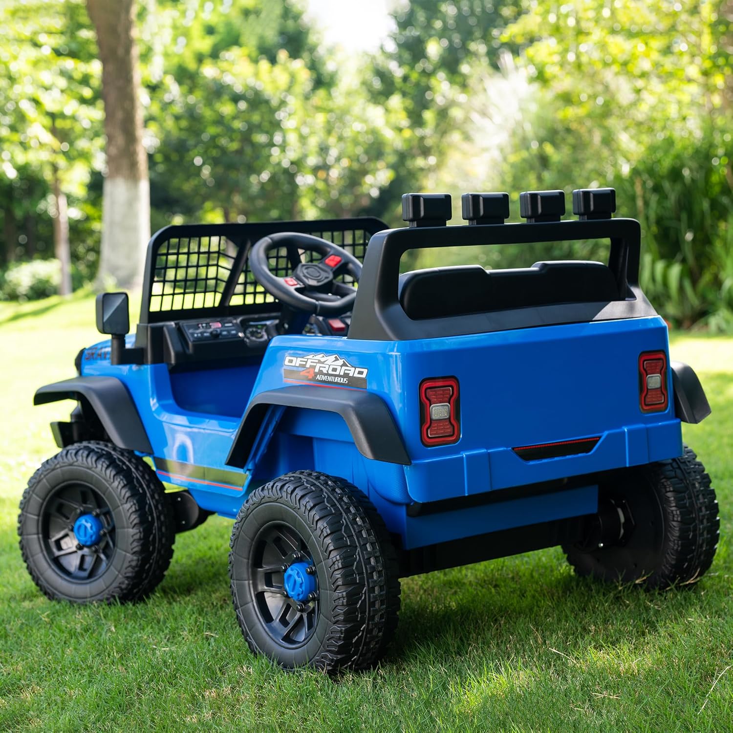 12V 7AH 4WD Kids Ride-On Truck, Electric Off-Road Car with Remote & Pedal Control, LED Lights, Music, USB, Safety Belt, 4-Wheel Suspension, Adjustable Speeds, Outdoor Gift for Boys Girls, Blue - Image 4