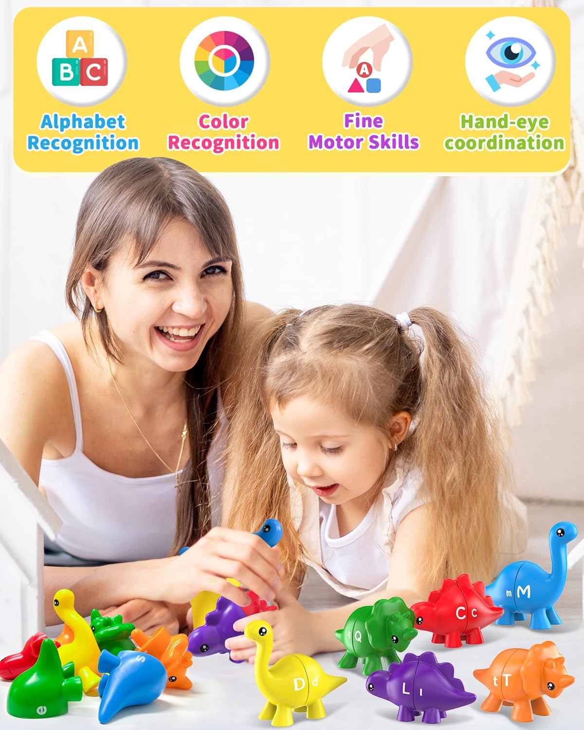 Walenty 26PCS Dinosaur Alphabet Learning Toys for Toddlers Kids 3-5, Montessori Educational Toys Gifts for 3 4 5 Year Old Boy Girl, Preschool Learning Activities, Double Sided ABC Matching Game - Image 3