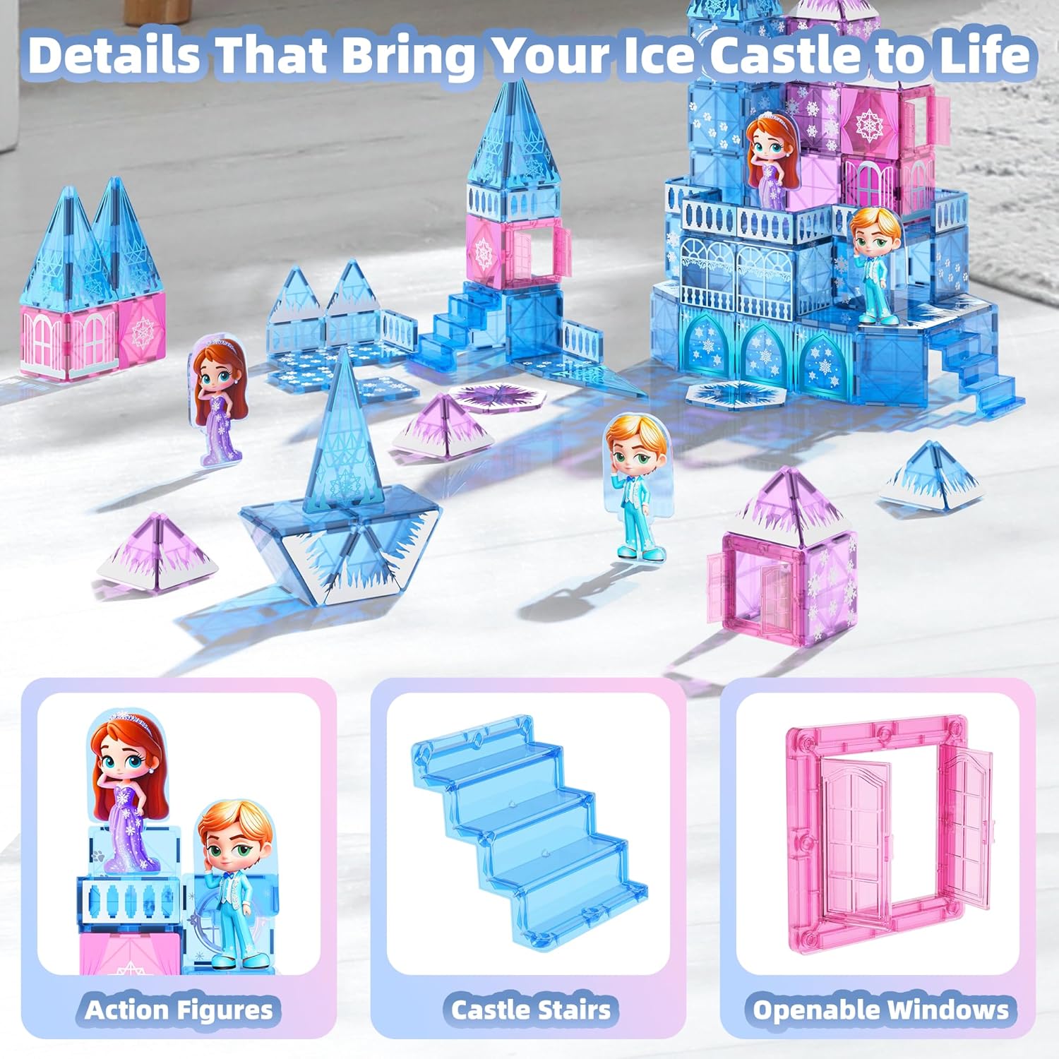 GobiDex Magnetic Building Blocks Princess Castle with 2 Dolls & Stairs, STEM Magnetic Tiles Building Toys for Kids Ages 3-5 4-8, Magnets Sensory Toddler Toys Birthday Gifts for 3+ Year Old Girls Boys - Image 2