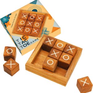 BSIRI Wooden Tic Tac Toe Coffee Table Decor Game Living Room Home Office Decorative Small Desk Bar Top Classic XO Tictactoe Toy Board Travel Size Wood Mini Gifts for Family Games and Gifts for Adults