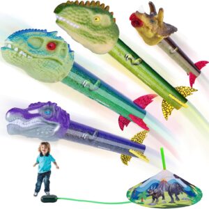 Gizzjoy Dinosaur Toy Rocket Launcher for Kids – Launch Up to 100 Ft, 4 Rockets, Outdoor Outside Toys for Kids, Dinosaur Toys, Birthday Gifts for 3 4 5 6 7 8-12 Year Old Boys Girls