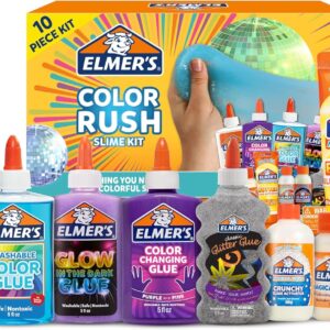 Elmer’s Color Rush Slime Kit, Includes Liquid Glue, Activator, Makes Color Changing, Glow in The Dark, Butter Slime and More, 10 Piece Kit – Perfect for Birthday Parties, Gift Idea, Kids Activity