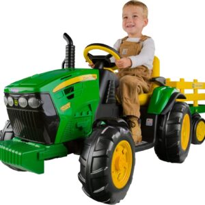 Peg Perego John Deere Ground Force Extra-Large 12 volt Ride-On Tractor with Trailer & FM Radio, Durable Design for Kids Ages 3-7