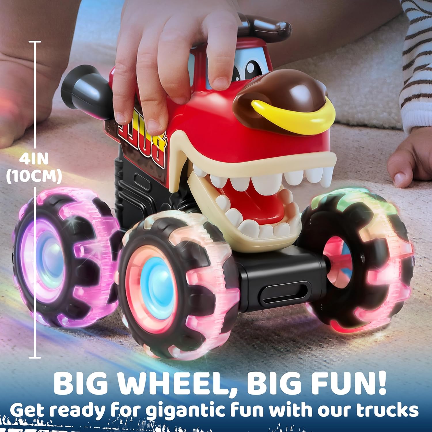 JOYIN 3 Pack Monster Truck Toy - Motion Activated Light Up Cars for Toddlers - Monster Glow Rover LED Wheels - Baby Boy Toys - Press and Go Dinosaur Trucks for Kids Boy Birthday Gifts - Image 5