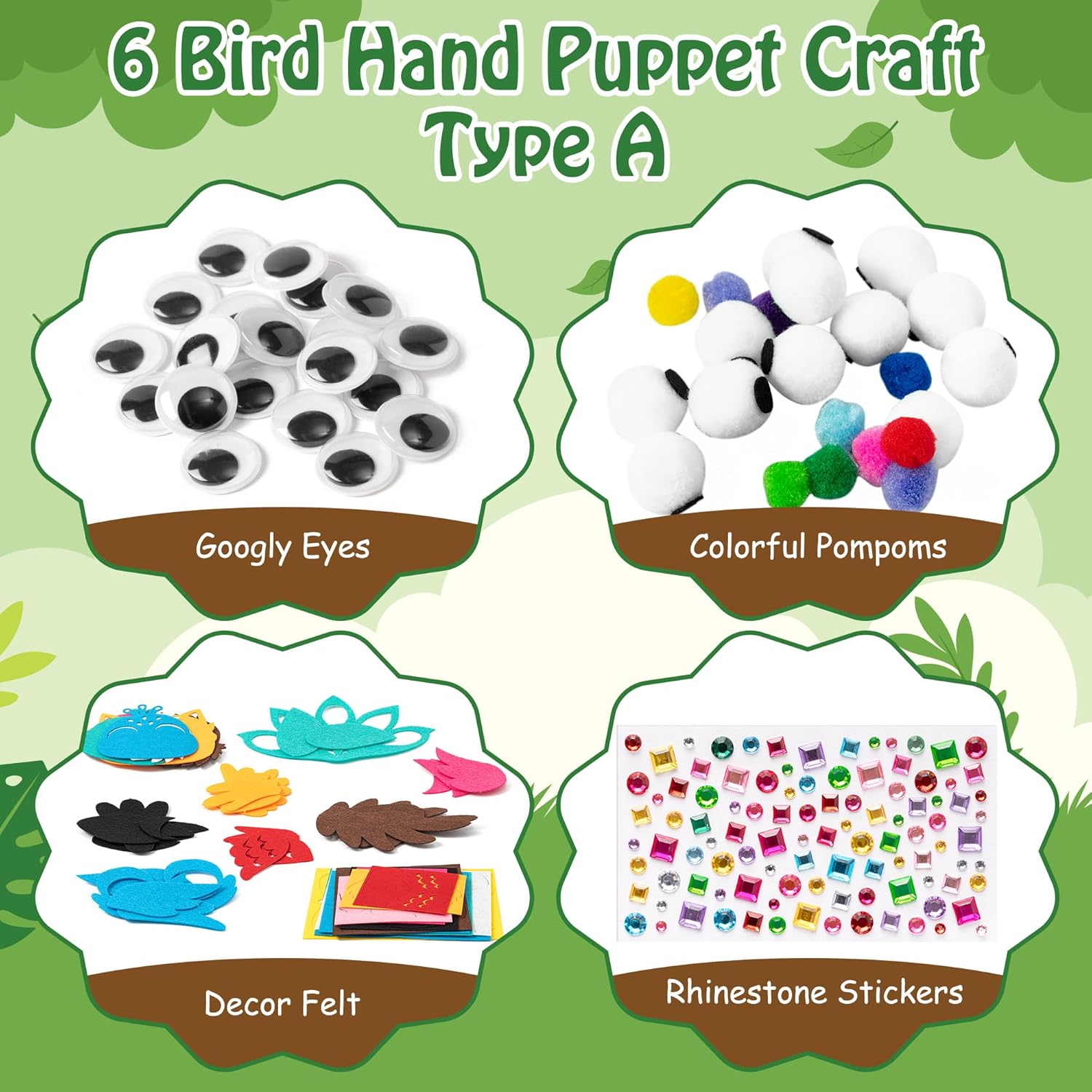 WATINC 6Pcs Hand Puppet Making Kit, Art Craft Felt Sock Puppet Toys, Creative DIY Make Your Own Pompoms Wiggle Googly Eyes Storytelling Role Play Party Supplies Gift for Girls Boys (Bird A) - Image 2