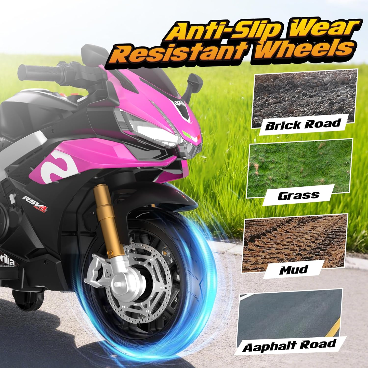 Kids Motorcycle, 12V Licensed Aprilia RSV4 Electric Motorcycle for Kids, Training Wheels, LED Headlight, Music, Battery Powered Ride on Motorcycle for Toddler Boys Girls Pink - Image 6