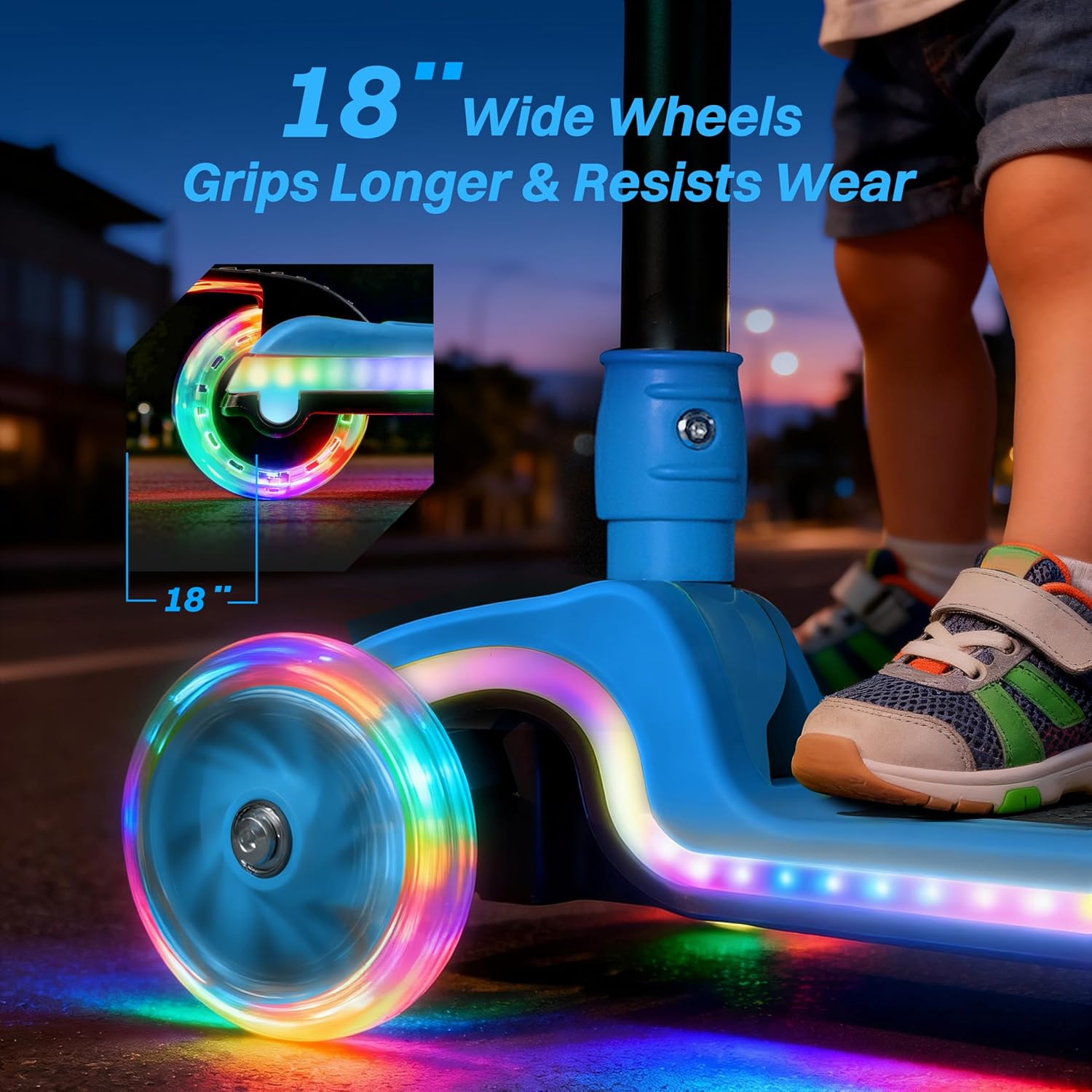 JOVA ZIFFY Light-Up Toddler Scooters for Kids 3-8, 3 Wheel Kids Scooter for Boy Girl 110lbs, 20 Dynamic LED Lights, 4 Adjustable Height Ride-on Kick Scooter, Lean-to-Steer Anti-Slip Wide Deck - Image 5
