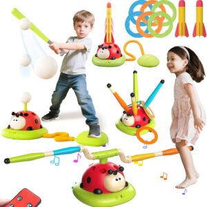 4 in 1 Musical Jump, Toss Ring Game, Baseball Toys and Stomping Launch Rocket Launcher for Kids Toys & Games with Remote, Indoor Outdoor Toys for Kids Ages 4-8 3-5 Baseball Party Favors Birthday Gift