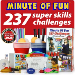 Funwares Original 237 Minute of Fun Games – Minute to Win It Family Party & Travel for Kids & Adults, 2-12 Players! Ready to Play Right Out of The Box!