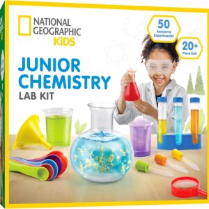 National Geographic Junior Chemistry Set – Complete Early Learning Lab Kit with 50 Science Experiments for Kids and 20+ Lab Tools, Chemistry Set, Science Experiments for Kids 4-6