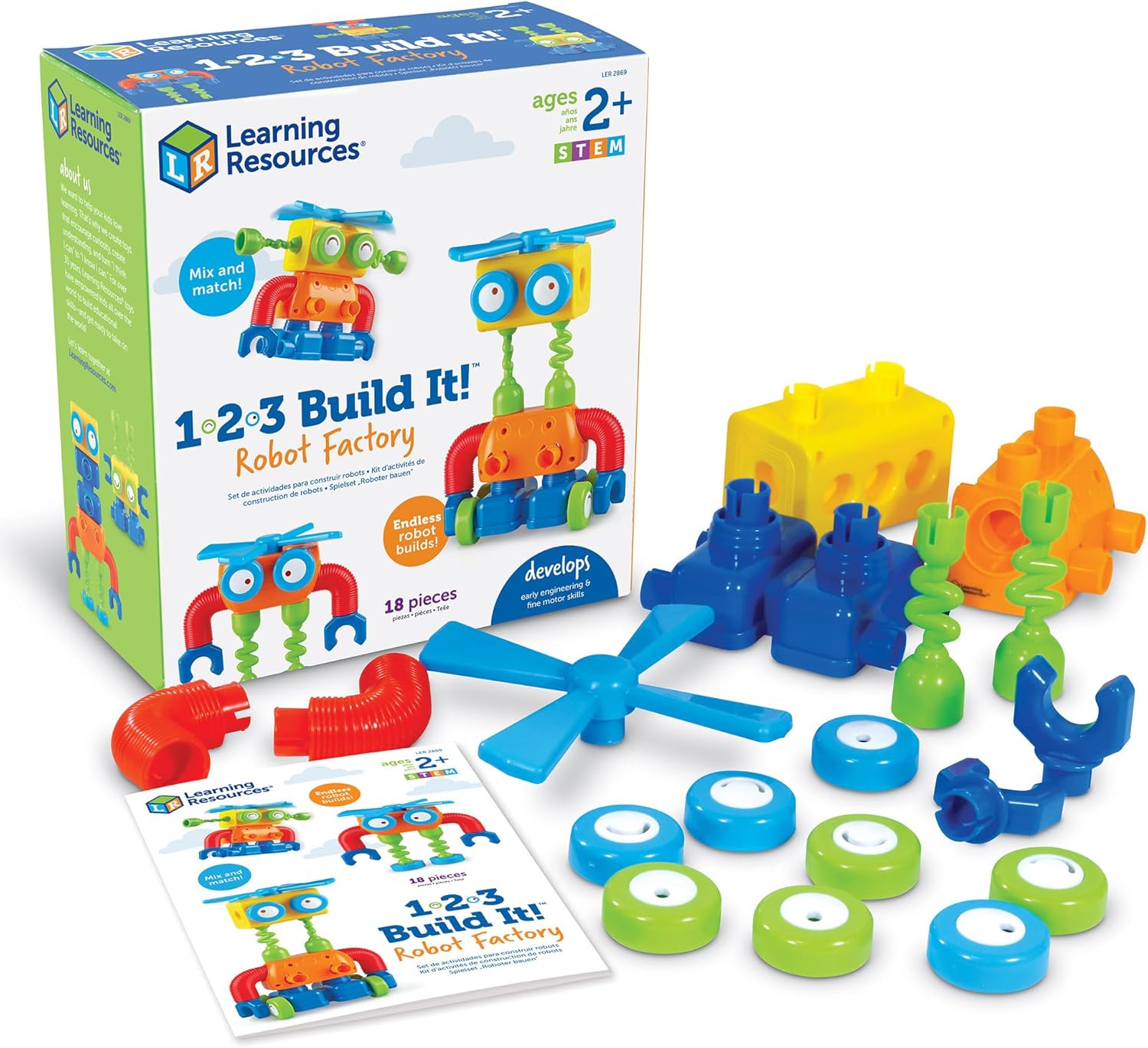 Learning Resources 1-2-3 Build It Robot Factory - Building Robots for Kids, Robot STEM Toys, Kids Engineering Toys, Toddler STEM Activity, Robots Building Kit