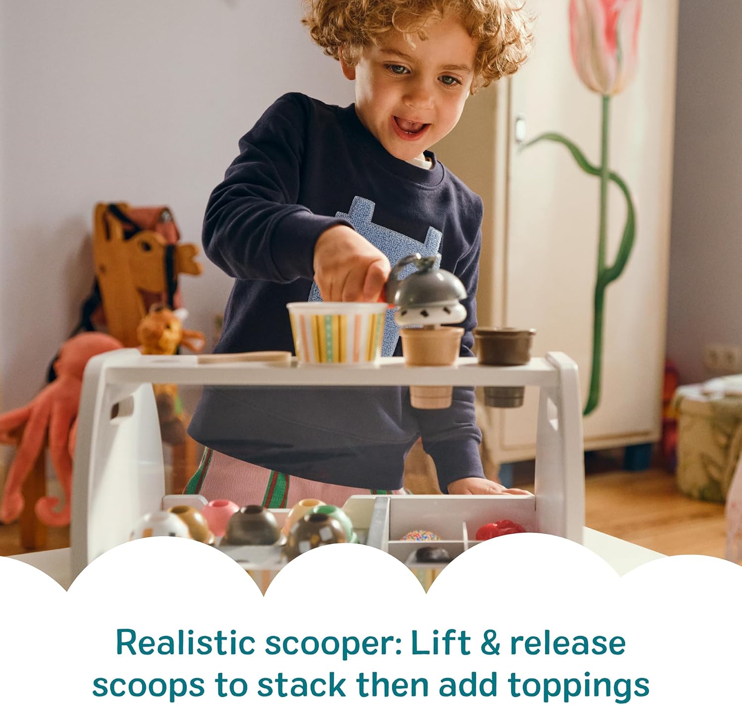 Melissa & Doug Wooden Scoop & Serve Ice Cream Counter, Pretend Play Store, 28 Toy Food & Play Kitchen Accessories, Preschool Toys for Girls & Boys 3+ - Image 6
