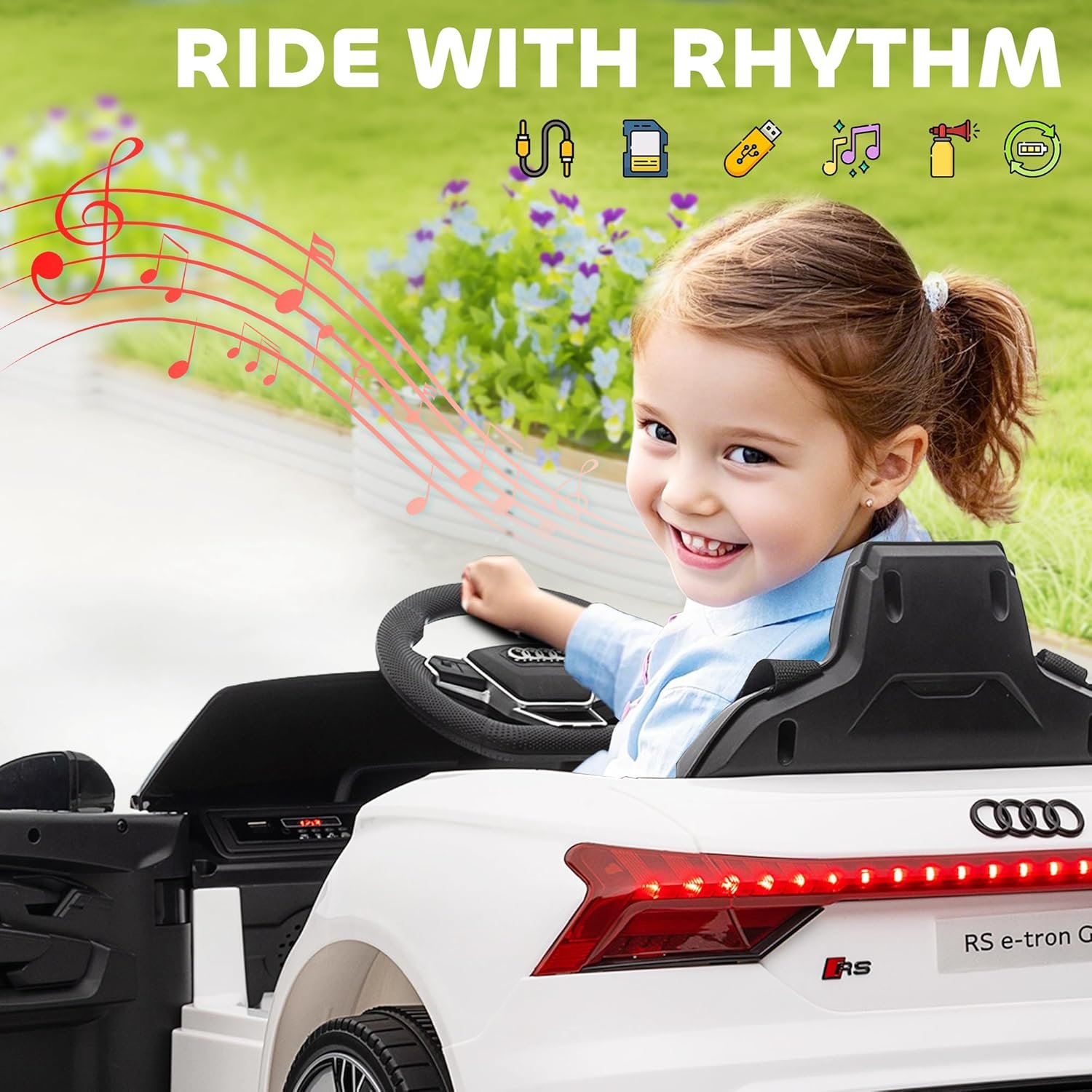 Aosom Licensed Audi RS e-tron GT 12V Ride On Car Truck for Kids, Electric Car Ride On Vehicle w/Parent Remote Control, Music, Lights, for Toddlers, White - Image 8