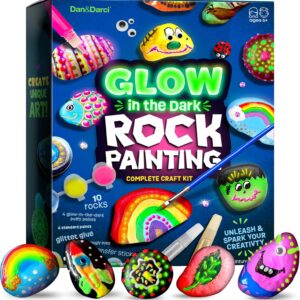 Dan&Darci Kids Rock Painting Kit – Glow in The Dark – Gifts Arts & Crafts for Boys and Girls Ages 6-12 – Craft Activities Kits – Creative Art Toys for 6, 7, 8, 9, 10, 11 & 12 Year Old Kid