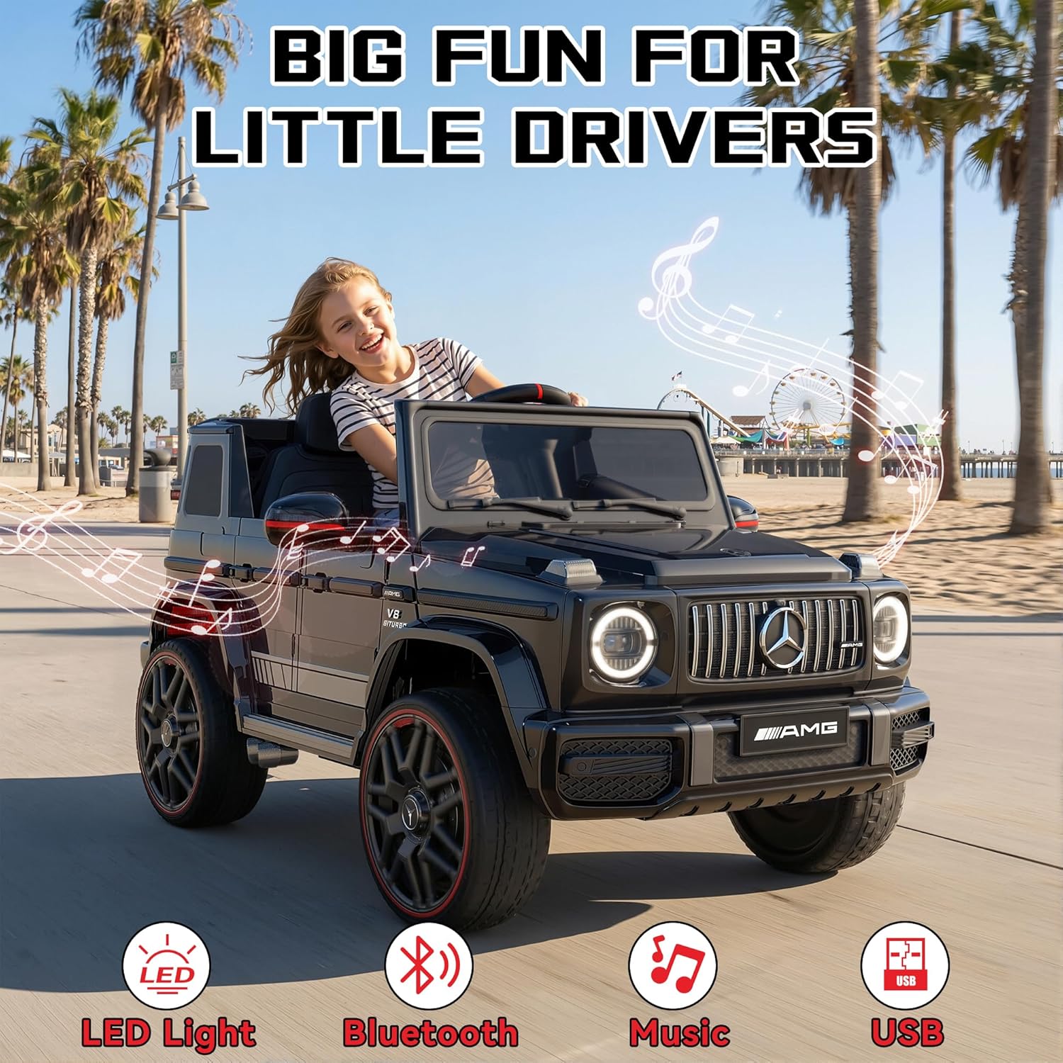 Mercedes-Benz Licensed G63 12V Kids Ride On Car, Ride on Toys with Parental Remote Control, Durable Material Body, Upgraded Motors, LED Lights & Music, Safe Electric Car for Toddlers, Black - Image 5